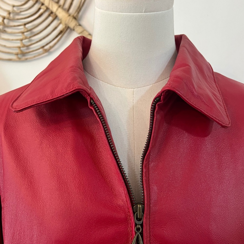 Vintage Venezia Red Leather Zip Up Bomber Jacket Oversized 90s Plus Size 16W - Picture 13 of 13